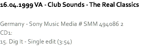16.04.1999 VA - Club Sounds - The Real Classics Germany - Sony Music Media # SMM 494086 2
CD1:
15. Dig It - Single edit (3:54)